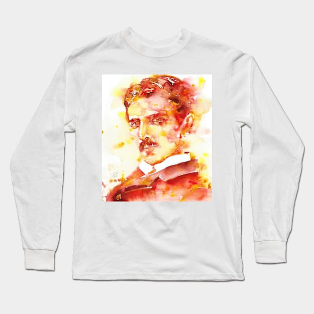 NIKOLA TESLA watercolor portrait .8 Long Sleeve T-Shirt by lautir